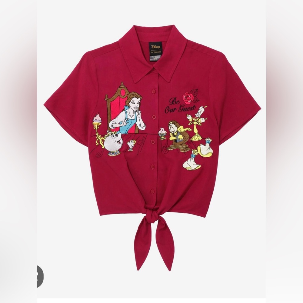 NWT-Her Universe/red Disney Belle short sleeve buttons/ tie top 3X